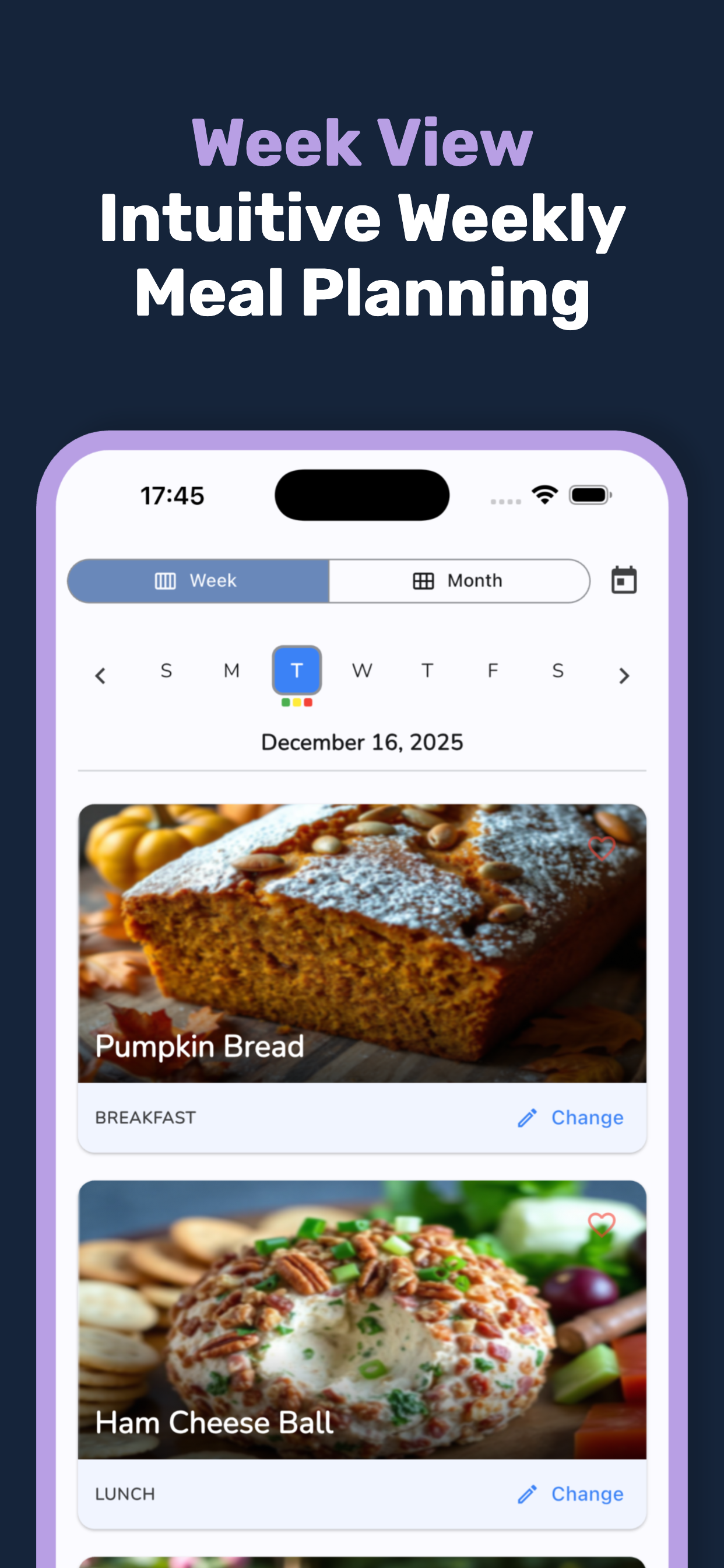 Weekly meal planning view