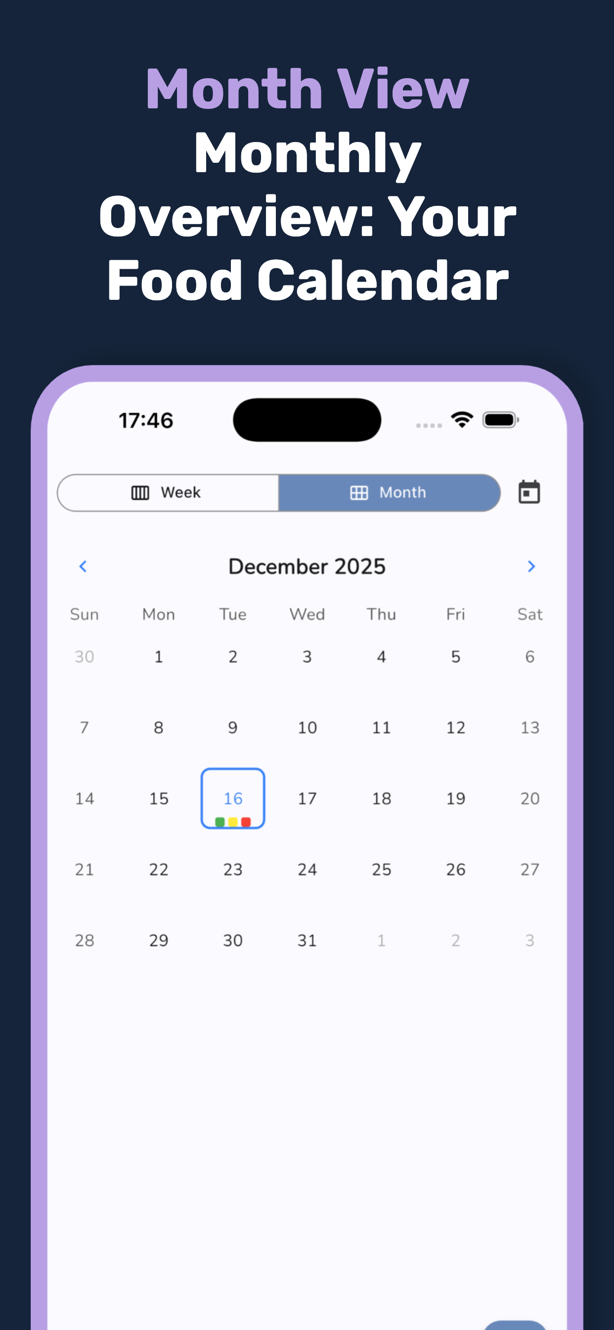 Monthly food calendar overview