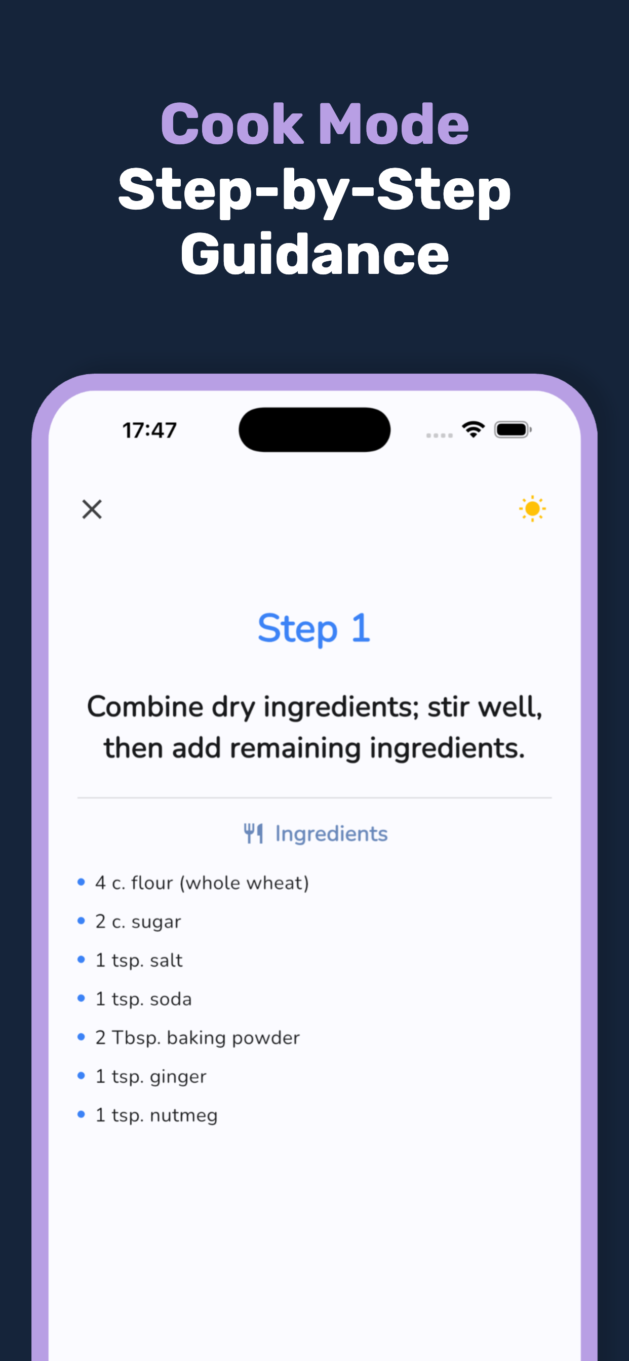 Step-by-step cook mode